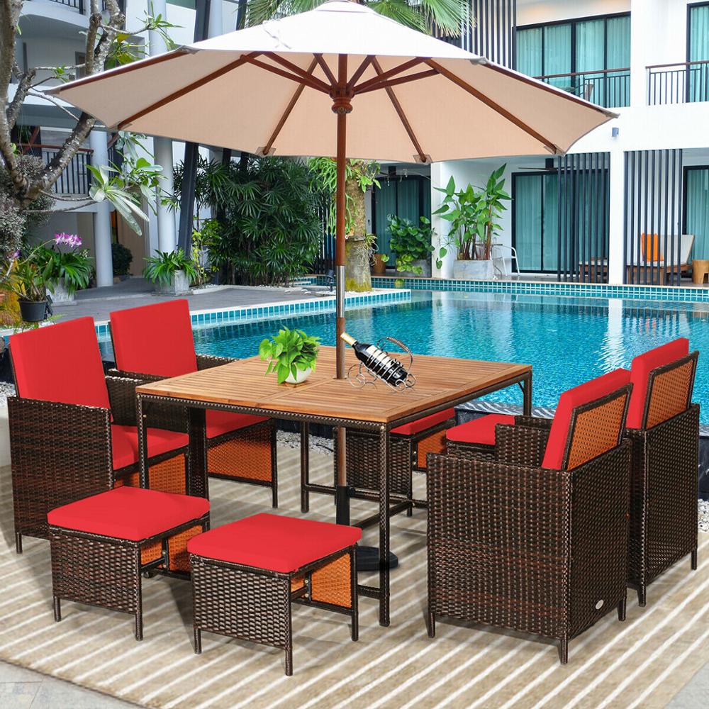 9 Piece Patio Rattan Dining Set