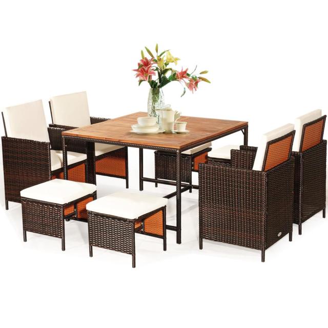 9 Piece Patio Rattan Dining Set