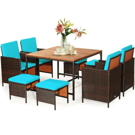 9 Piece Patio Rattan Dining Set