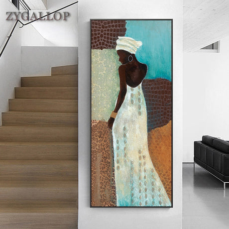 Vintage Africa Wall Art Canvas Posters and Prints Black Woman Oil Painting Aisle Living Room Wall Pictures Bohemian Decor Cuadro - Wallart