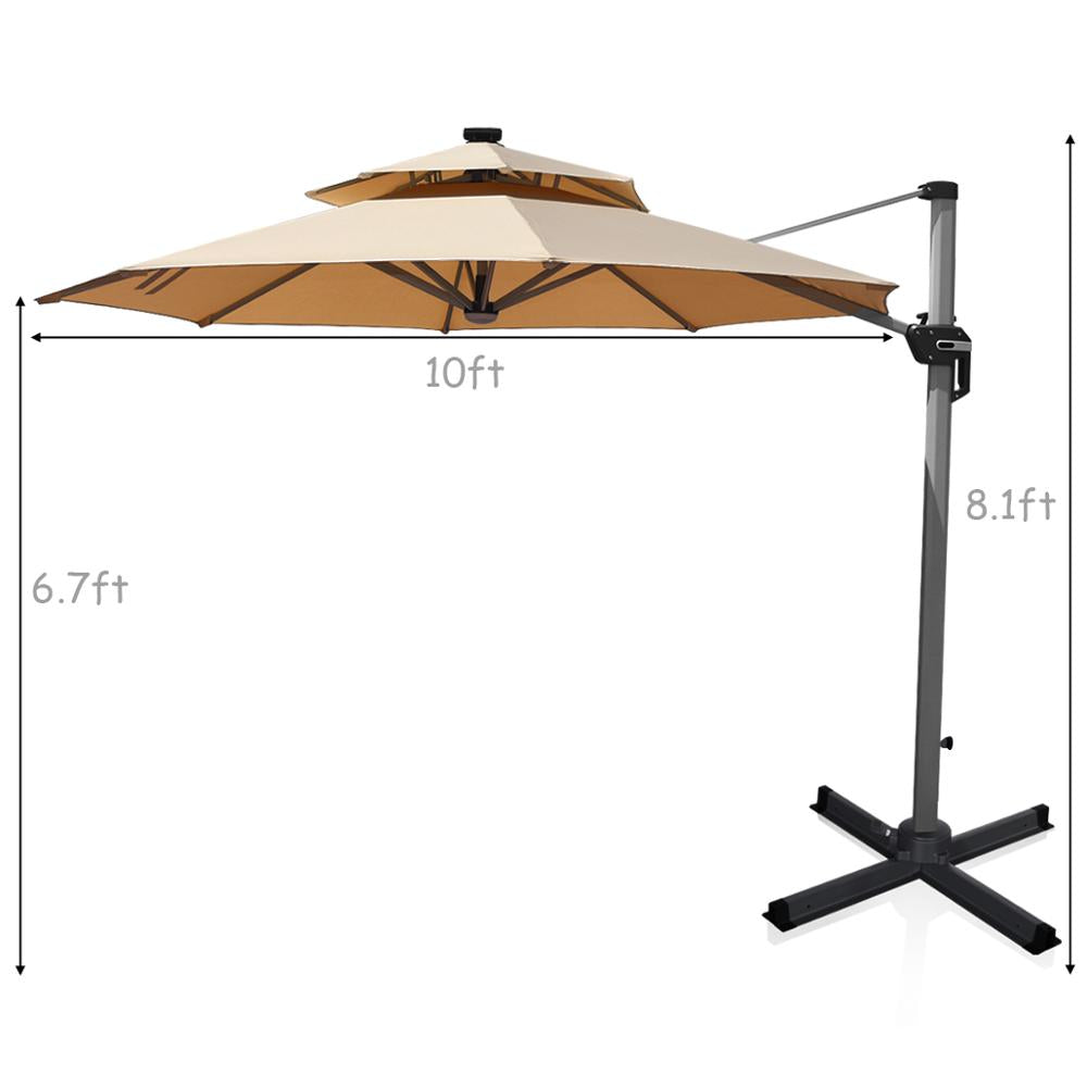 10ft Solar LED Patio Cantilever Umbrella