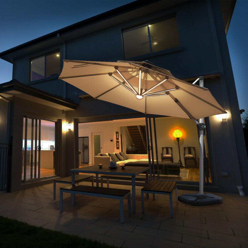 10ft Solar LED Patio Cantilever Umbrella