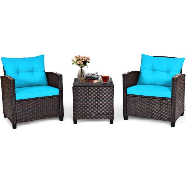 3 Piece Patio Rattan Furniture Set