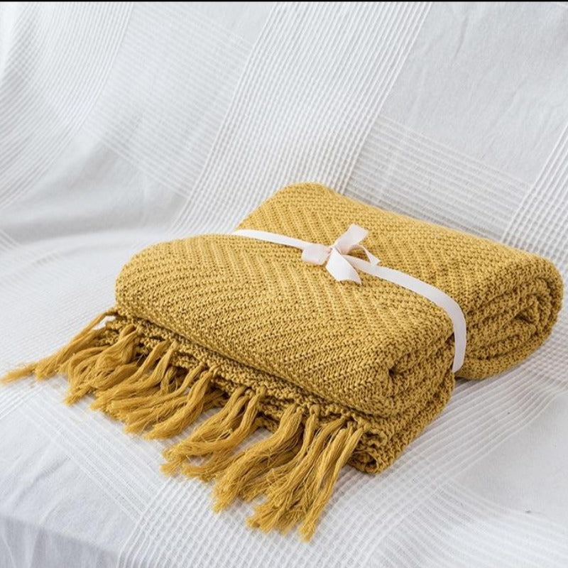 The Goldenrod Herringbone Throw Blanket