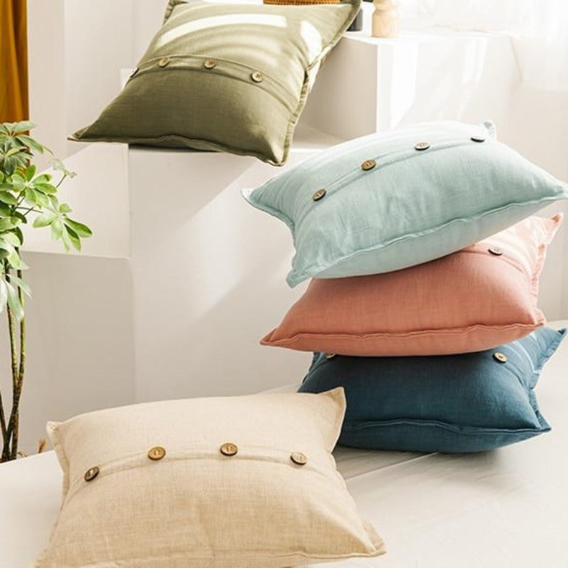 The Buttoned-Up Linen Pillow Cover