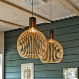 Modern Wood Birdcage Pendant Light