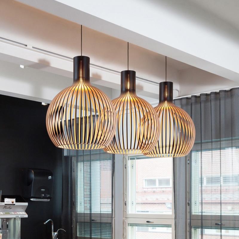 Modern Wood Birdcage Pendant Light