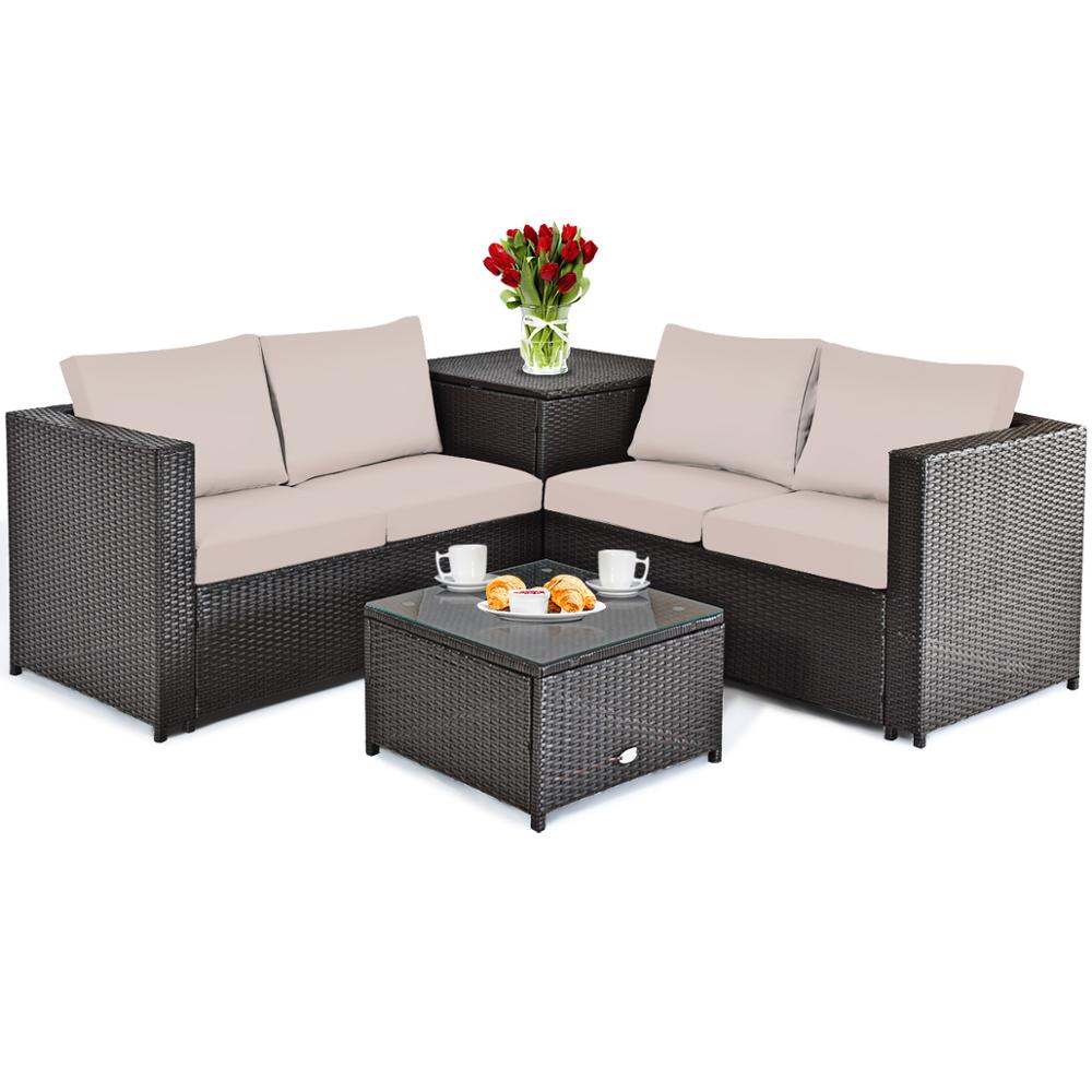 4 Piece Outdoor Patio Rattan Furniture Set