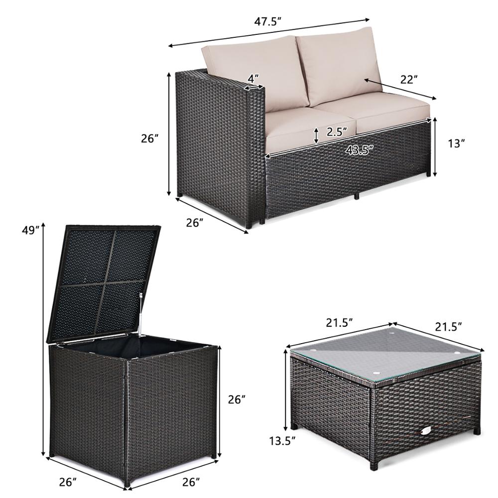 4 Piece Outdoor Patio Rattan Furniture Set