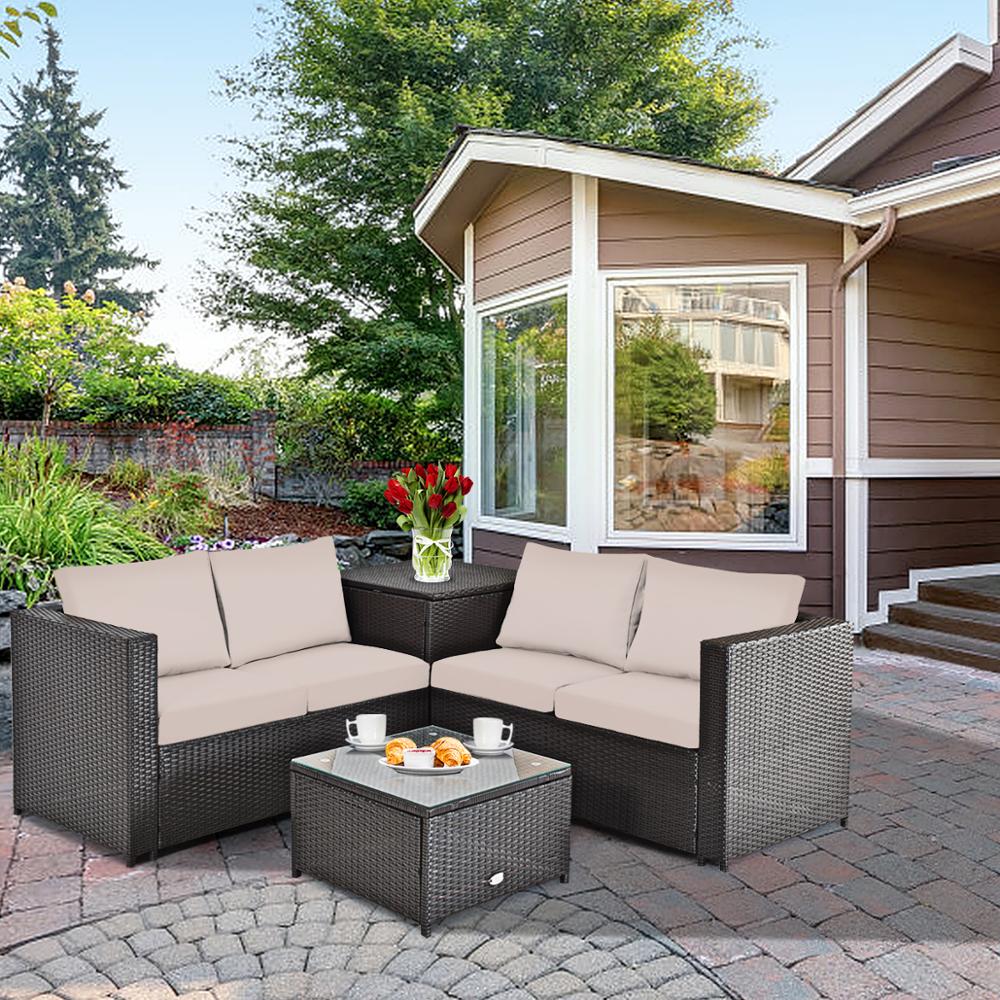 4 Piece Outdoor Patio Rattan Furniture Set