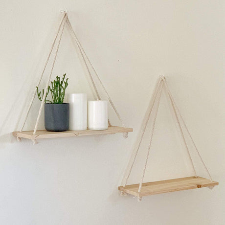 Wooden Rope Hanging Shelf - Home & Decor