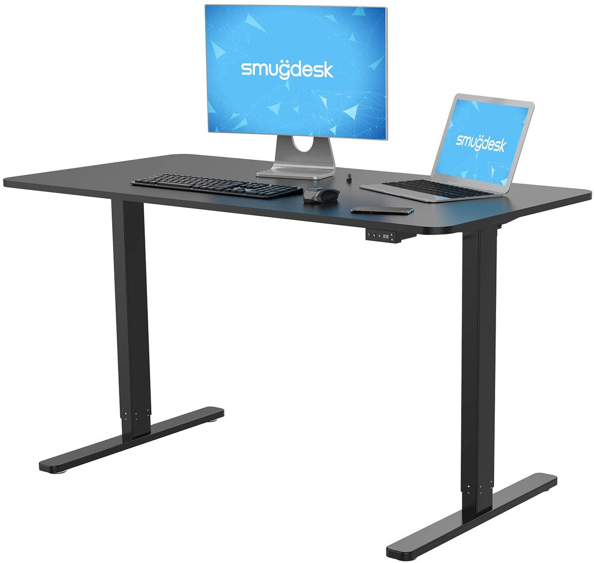 Standing Desk, 55 x 28 inches Computer Desk Electric Height Adjustable Table Home Office Desk with Splice Board and Black Frame