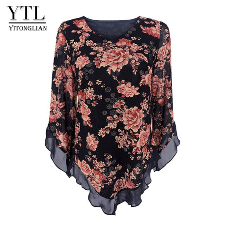 Floral Tunic Flare Sleeve Long Blouse