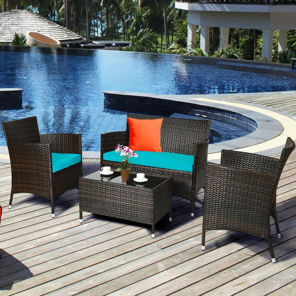 4 Piece Rattan Patio Furniture Set