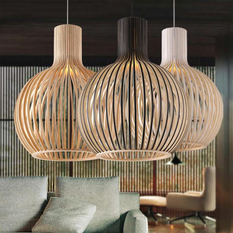 Modern Wood Birdcage Pendant Light