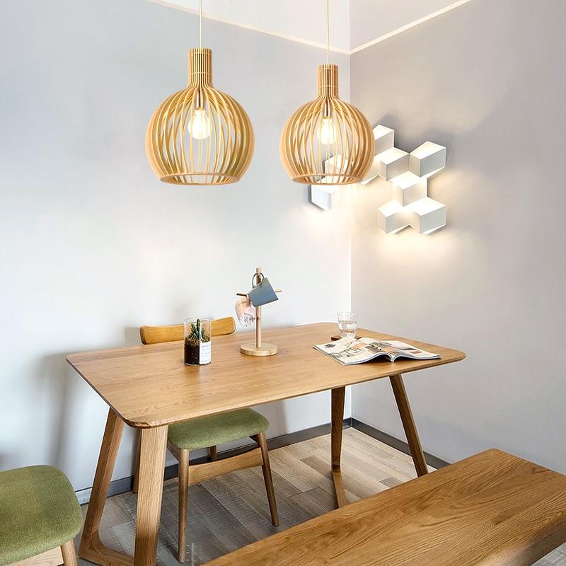 Modern Wood Birdcage Pendant Light