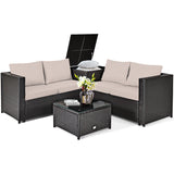 4 Piece Outdoor Patio Rattan Furniture Set