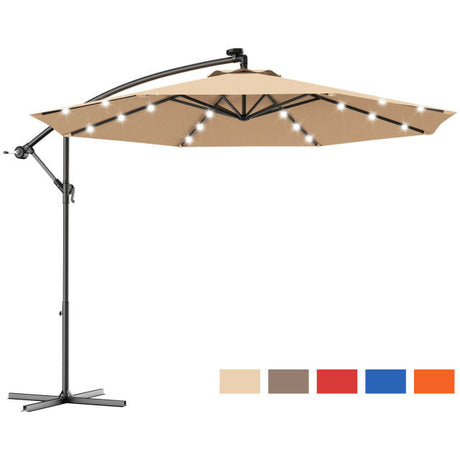 Costway 10-Foot Hanging Solar LED Umbrella Patio w/Base