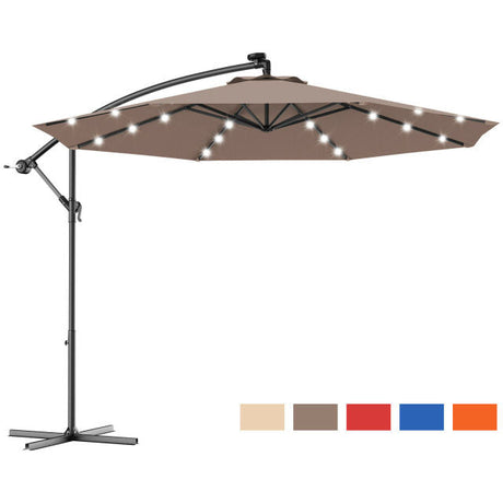 Costway 10-Foot Hanging Solar LED Umbrella Patio w/Base