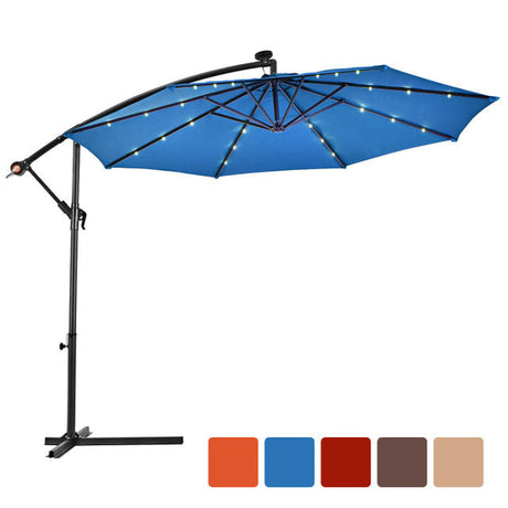 Costway 10-Foot Hanging Solar LED Umbrella Patio w/Base