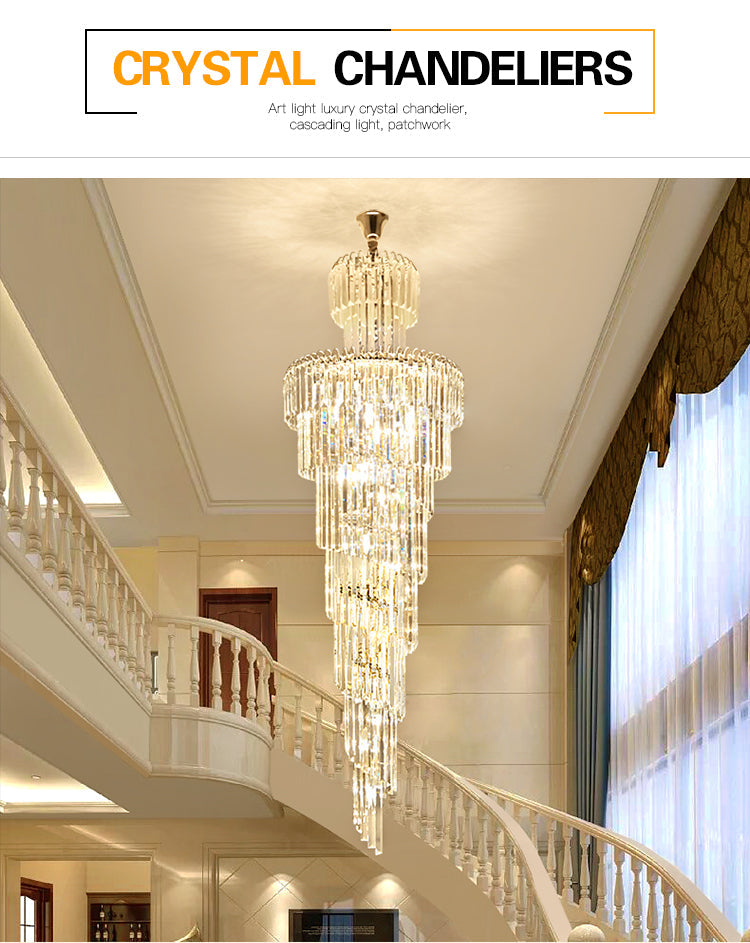 New Design Large Decorative High Ceilings Living Room Chrome Pendant Modern Luxury Crystal Chandelier