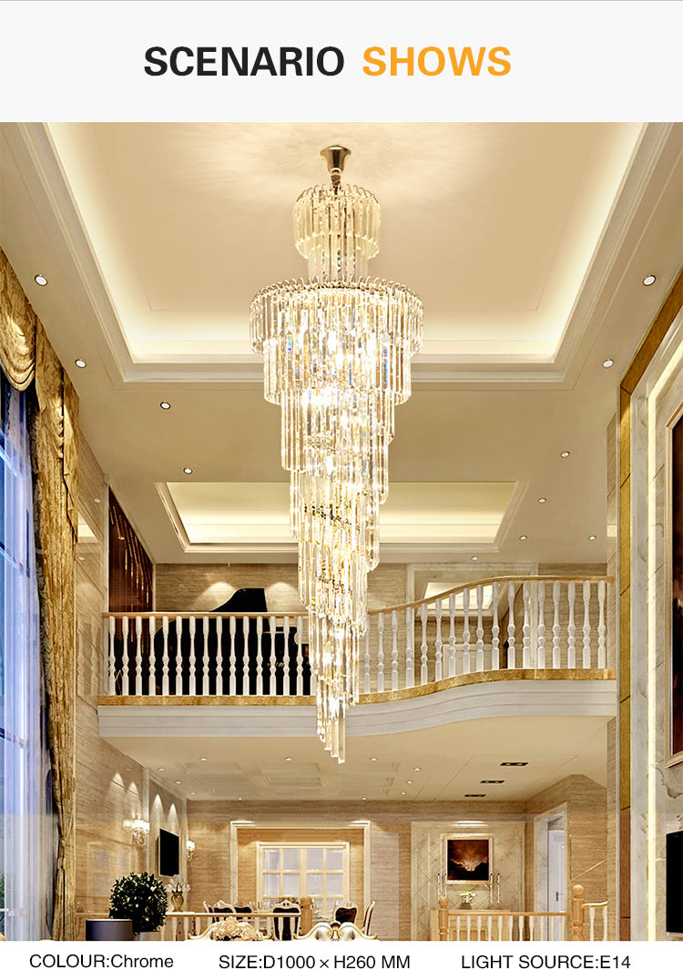 New Design Large Decorative High Ceilings Living Room Chrome Pendant Modern Luxury Crystal Chandelier