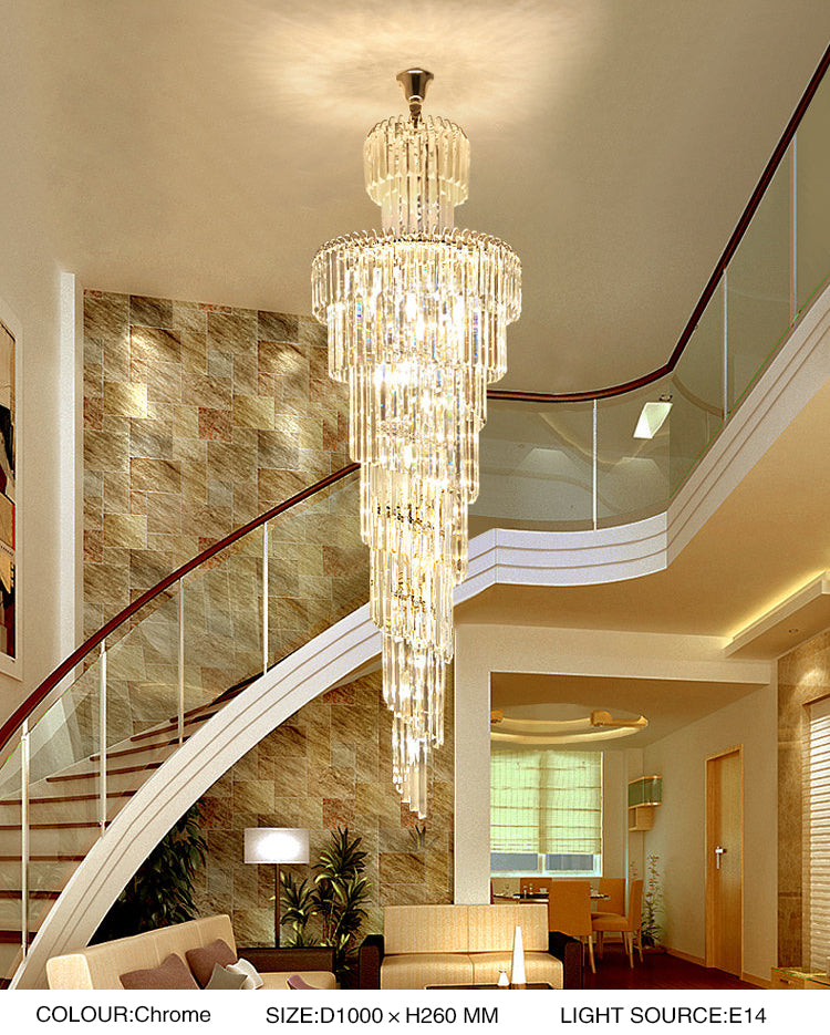 New Design Large Decorative High Ceilings Living Room Chrome Pendant Modern Luxury Crystal Chandelier