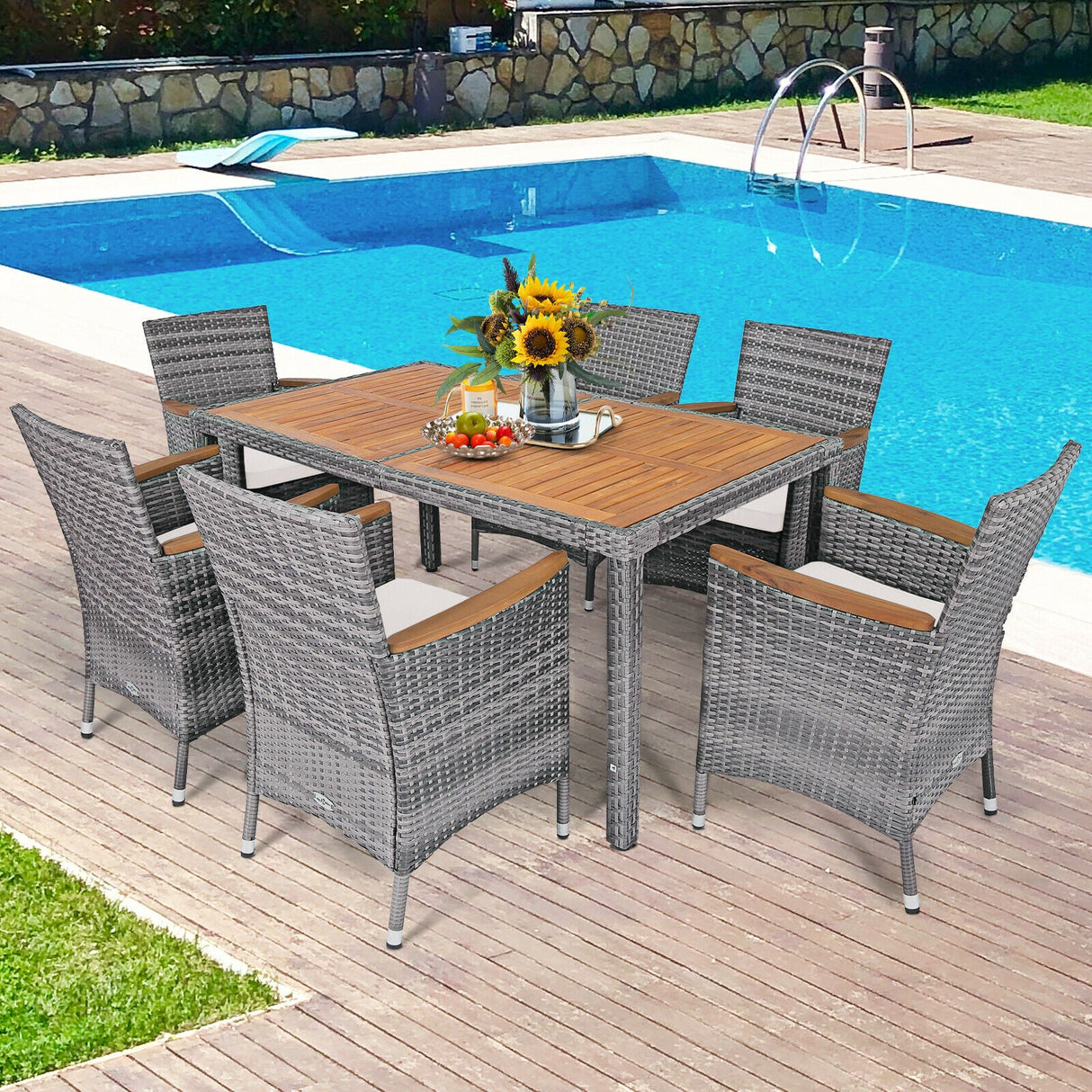 7 Piece Patio Rattan Dining Set