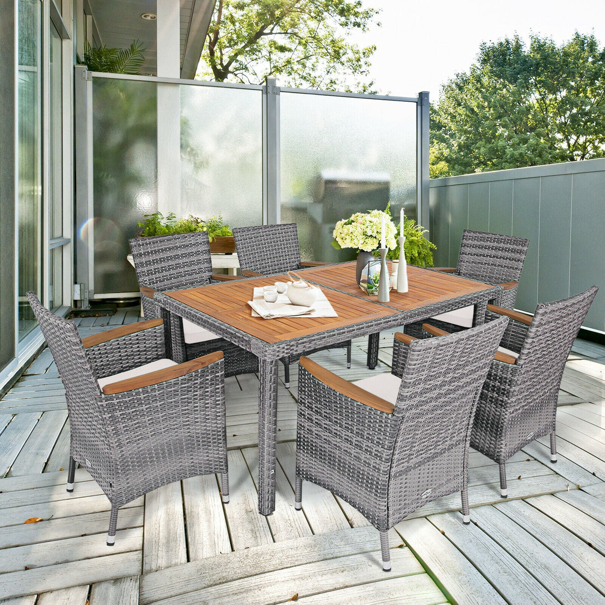 7 Piece Patio Rattan Dining Set