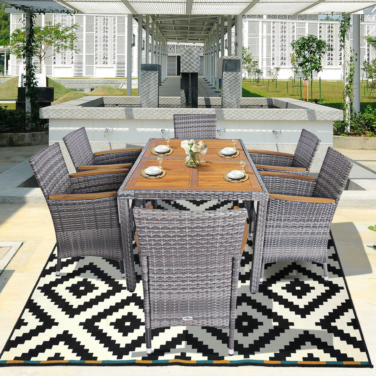 7 Piece Patio Rattan Dining Set