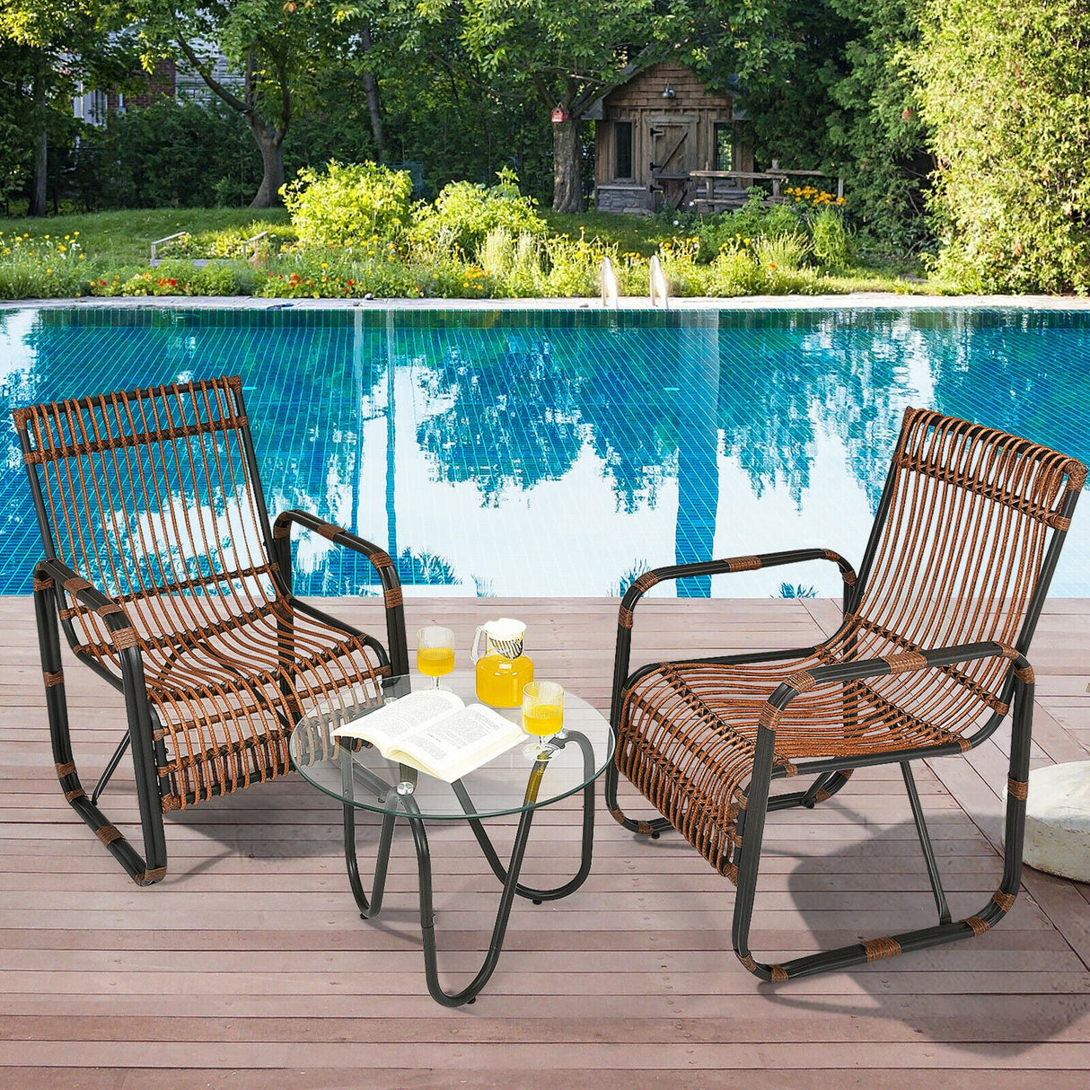 3 Piece Patio Rattan Furniture Set