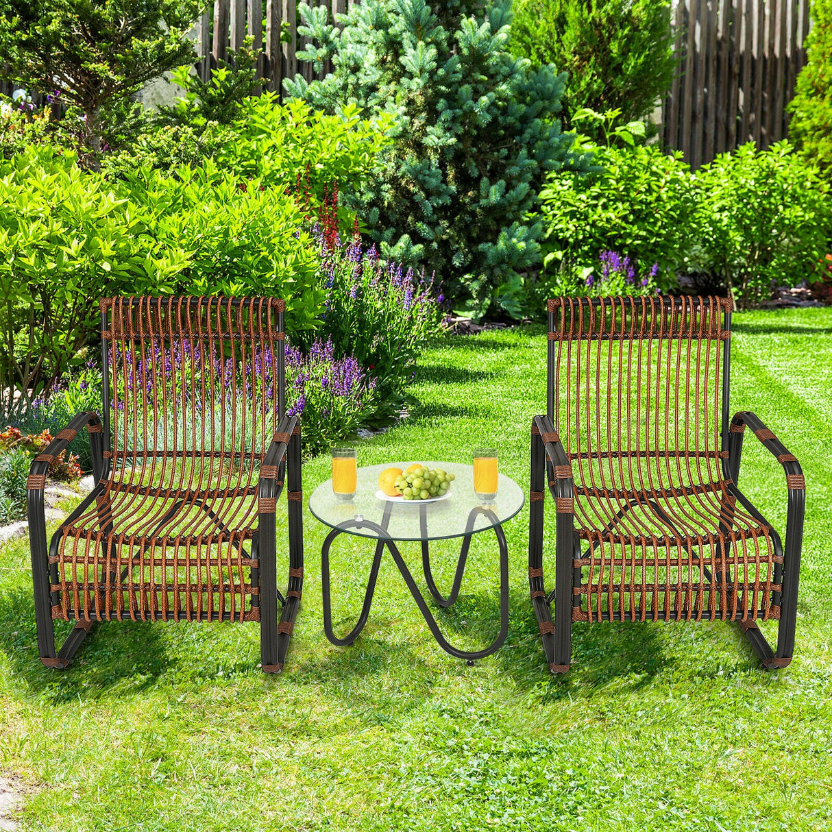 3 Piece Patio Rattan Furniture Set