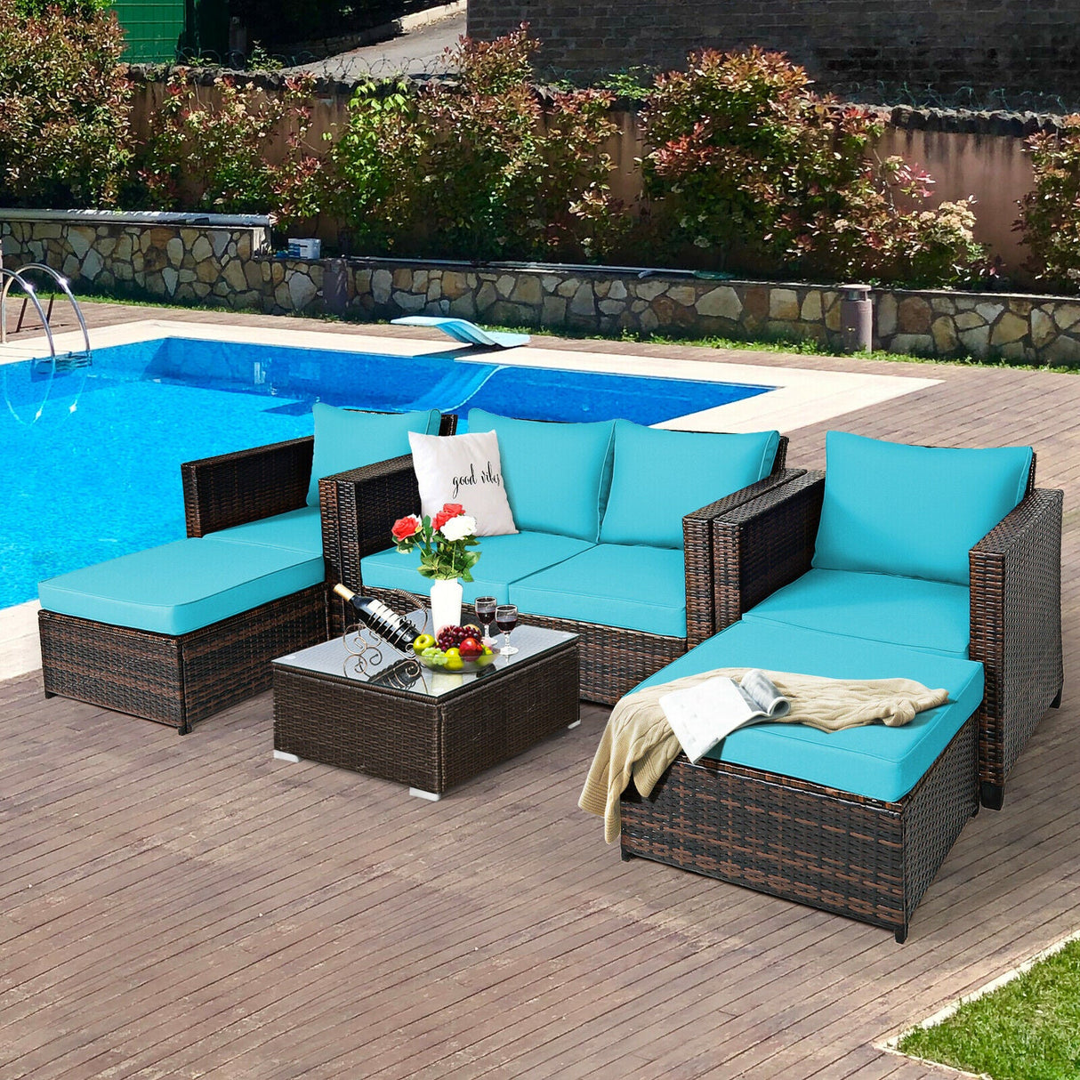 5 Piece Patio Rattan Furniture Set