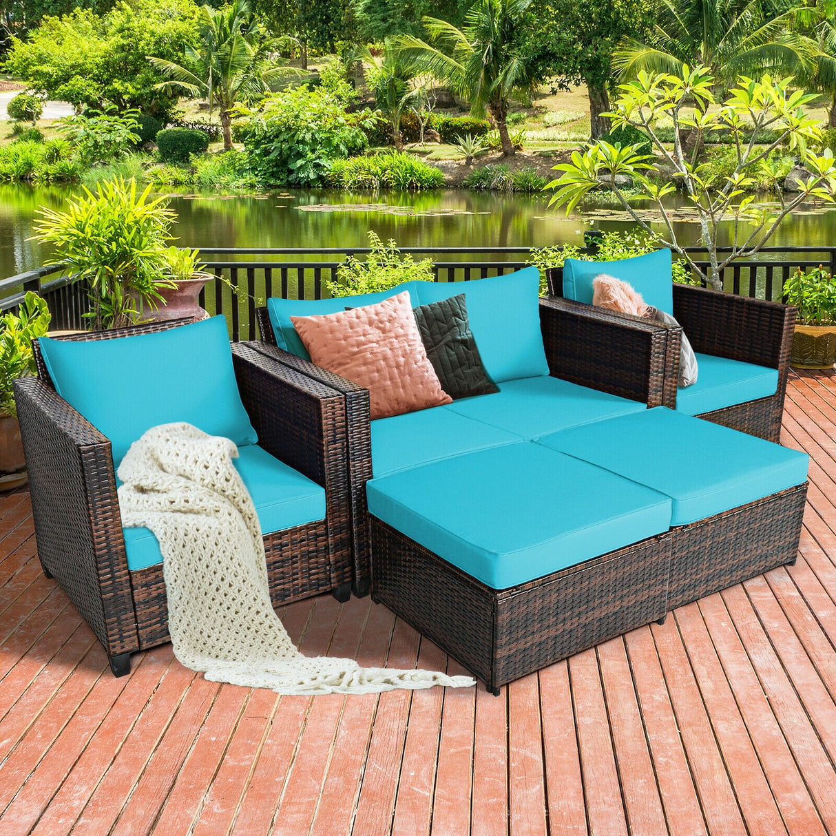 5 Piece Patio Rattan Furniture Set