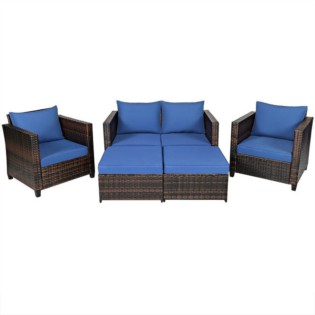 5 Piece Patio Rattan Furniture Set