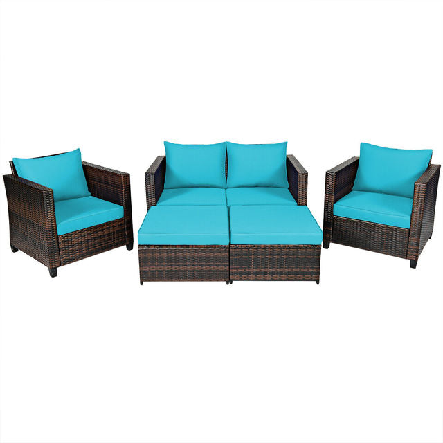 5 Piece Patio Rattan Furniture Set