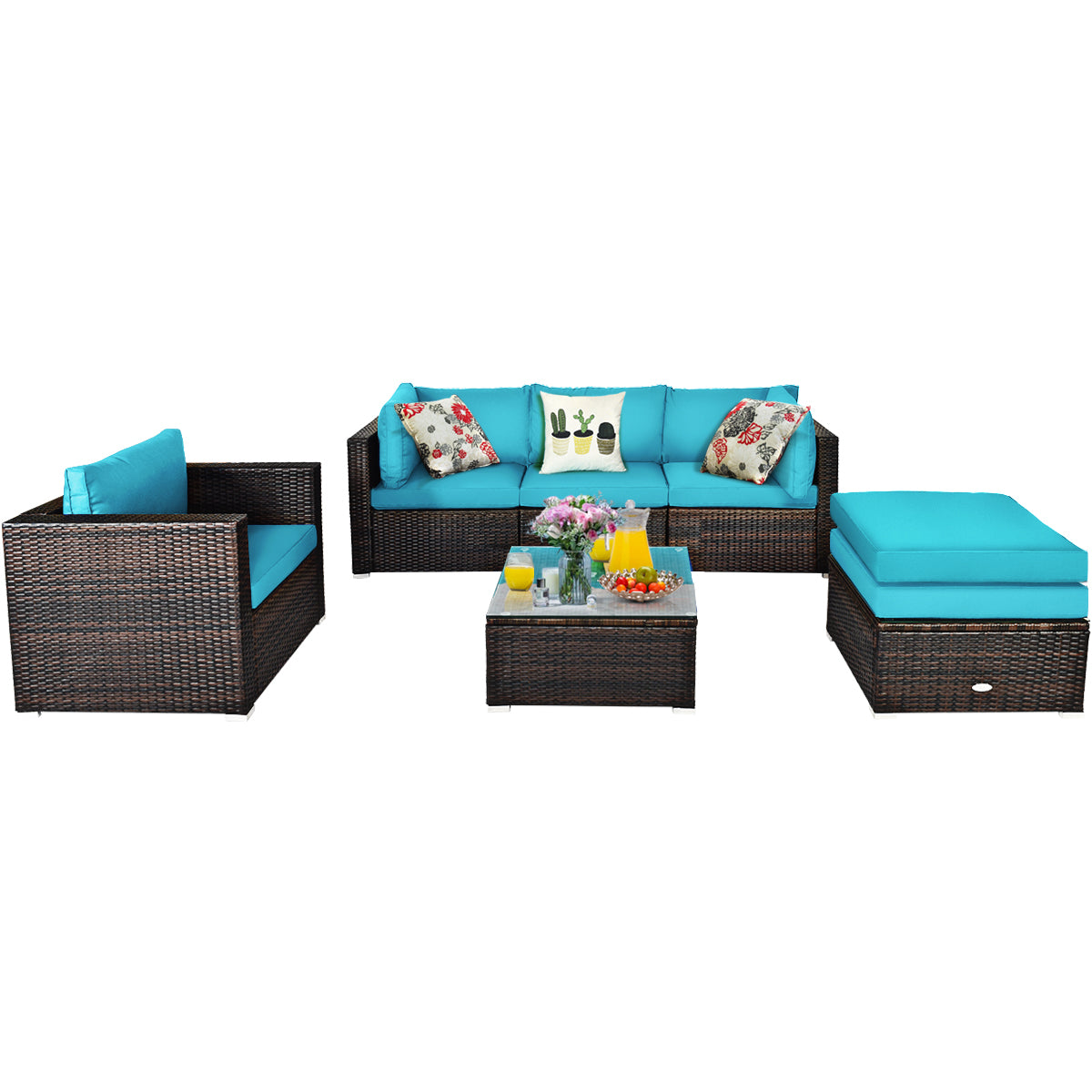 6 Piece Patio Rattan Furniture Set