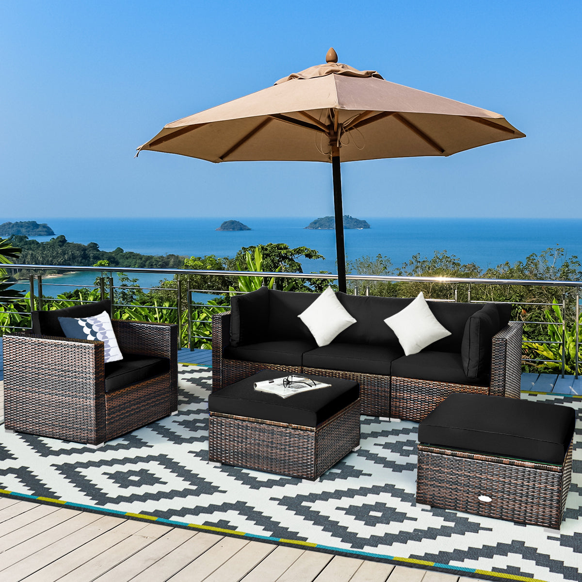 6 Piece Patio Rattan Furniture Set