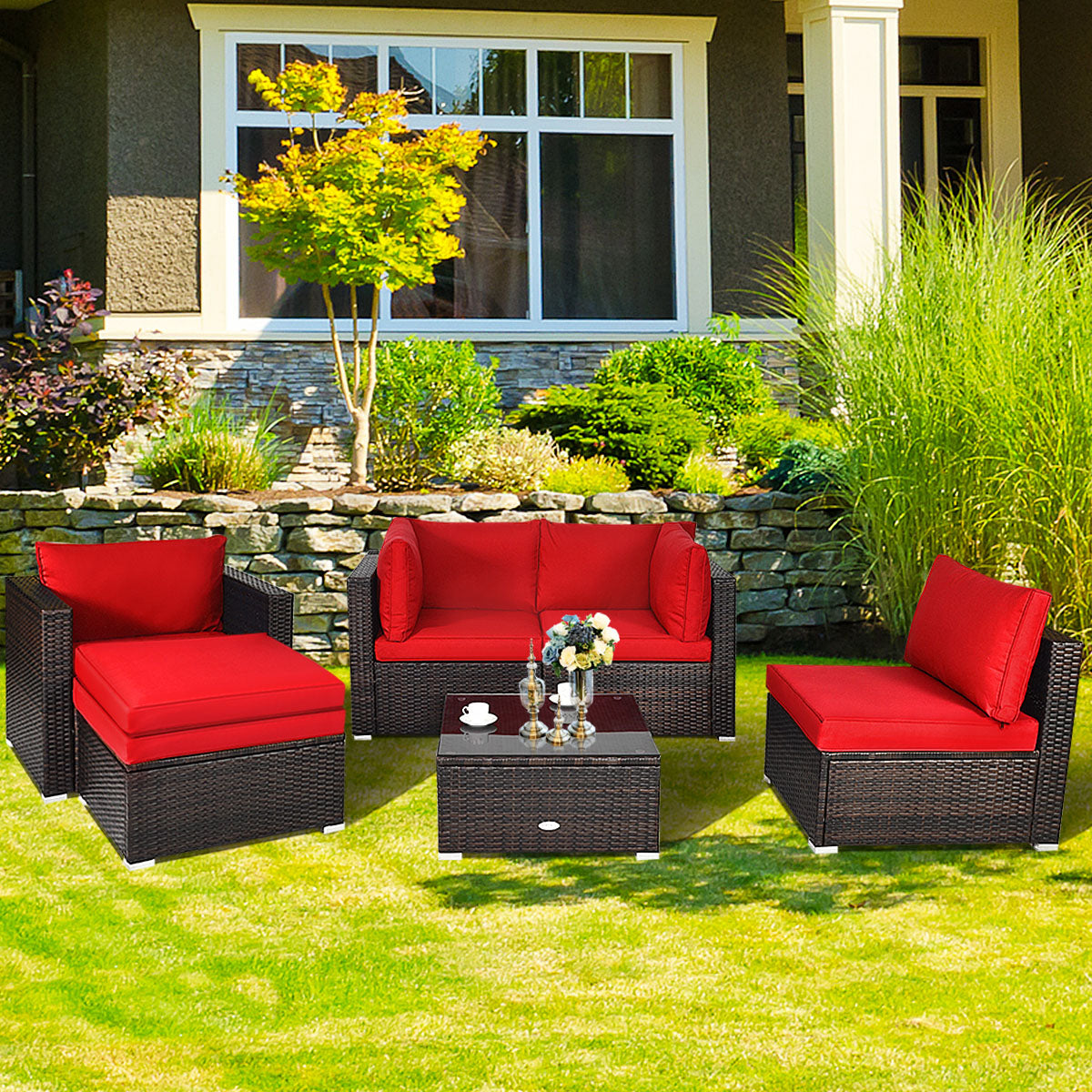 6 Piece Patio Rattan Furniture Set