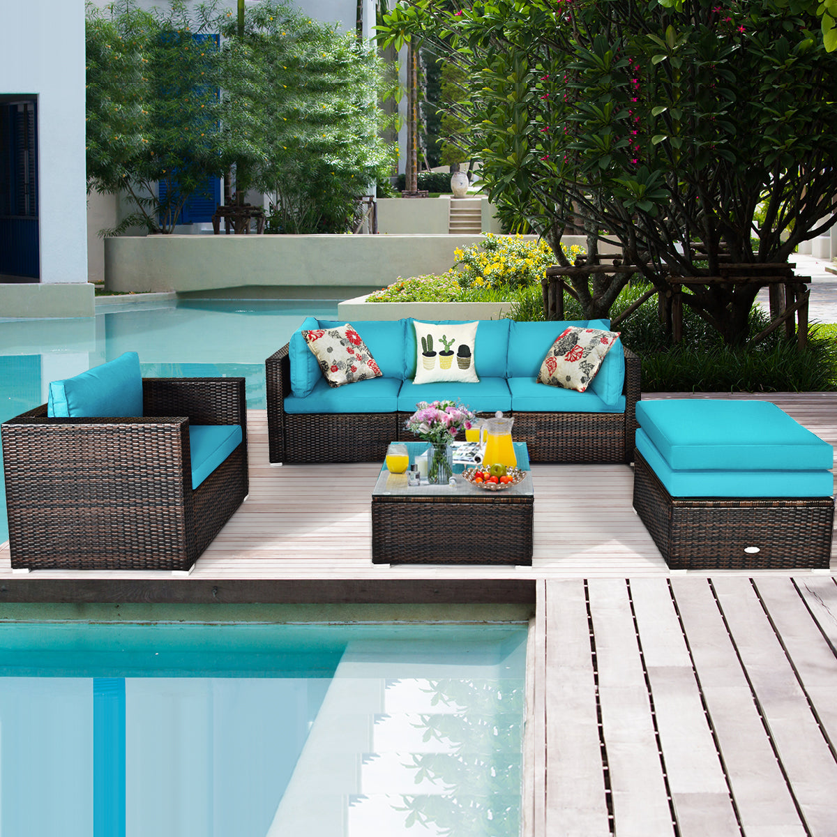 6 Piece Patio Rattan Furniture Set