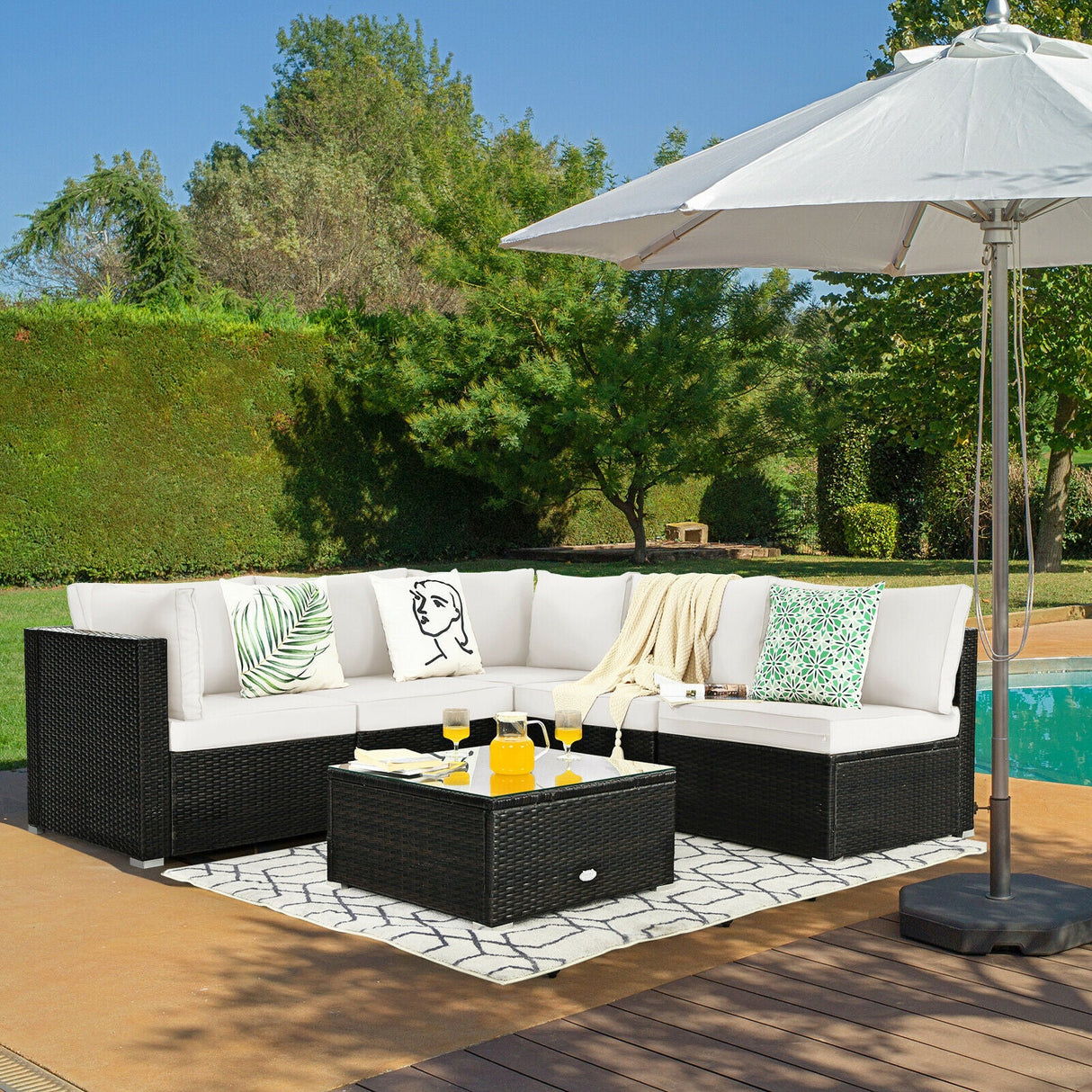 6 Piece Patio Rattan Furniture Set