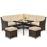 6 Piece Patio Rattan Dining Sofa Furniture Set