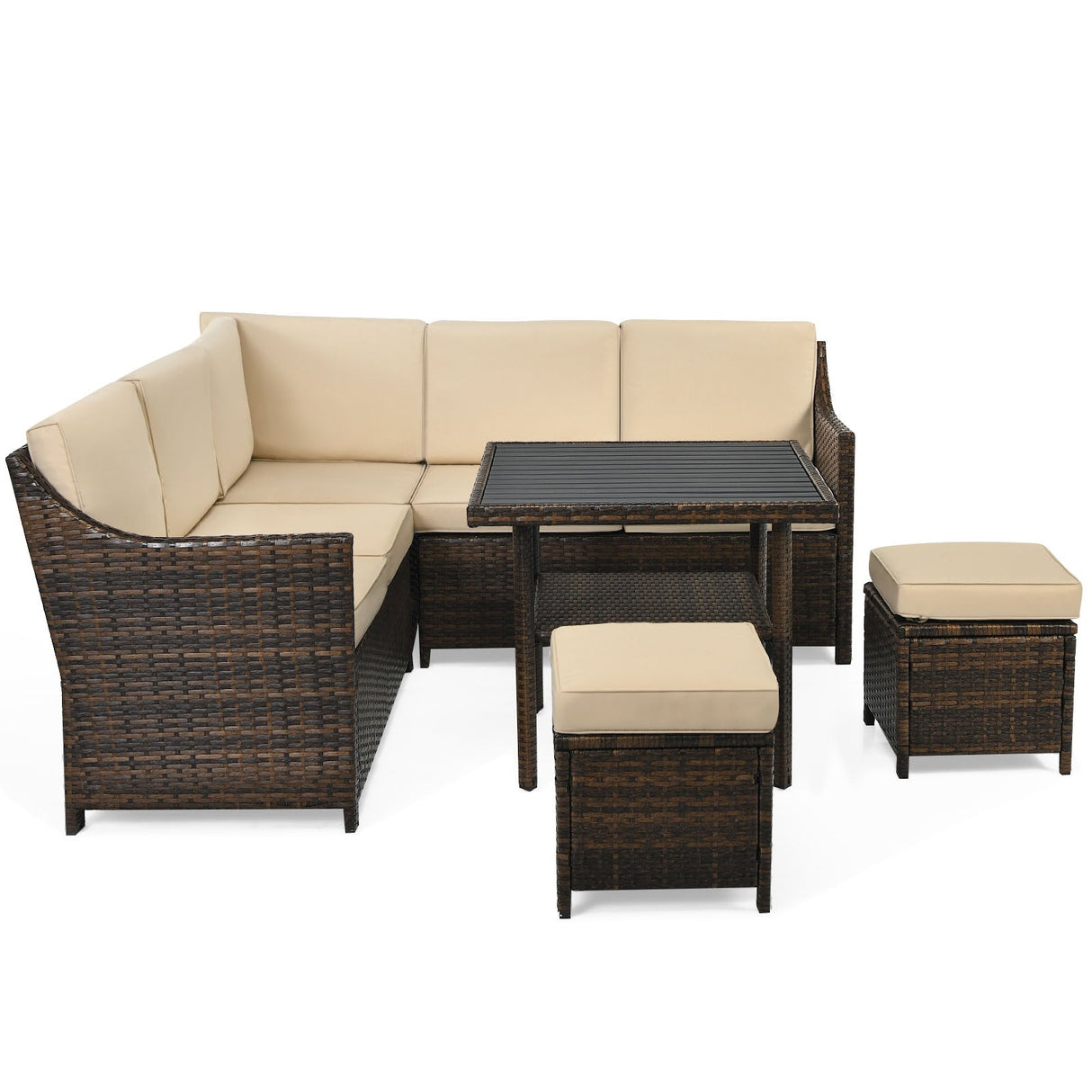 6 Piece Patio Rattan Dining Sofa Furniture Set