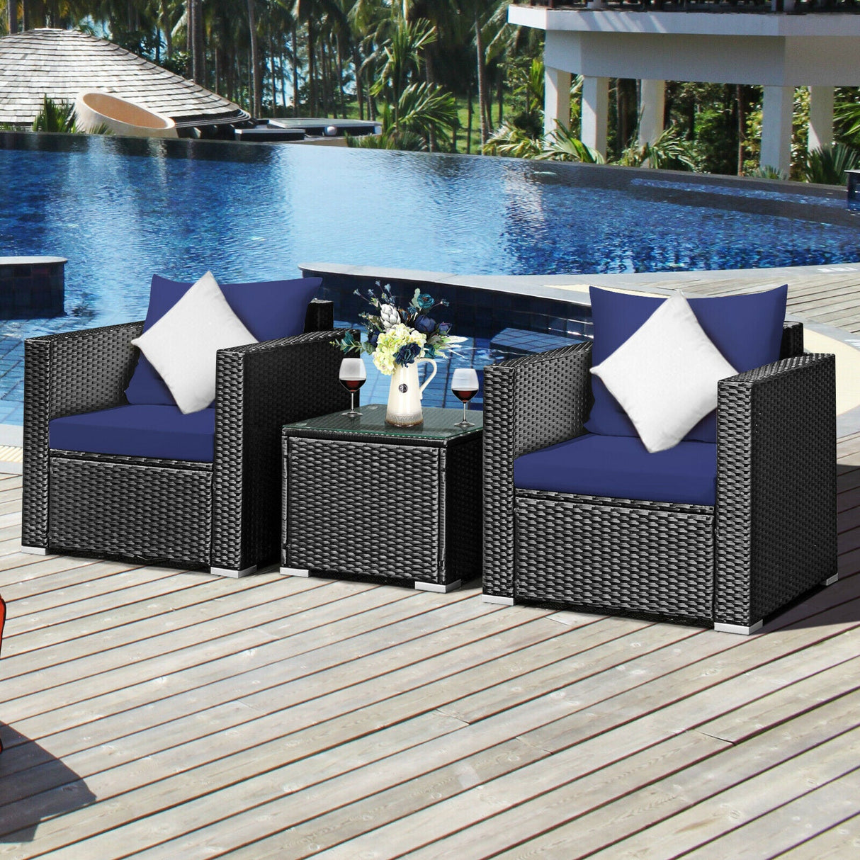 3 Piece Patio Rattan Wicker Furniture Set