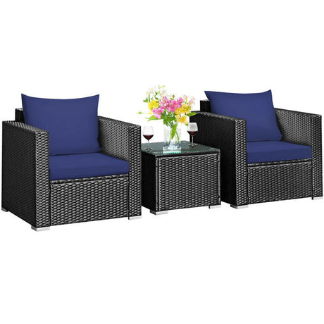 3 Piece Patio Rattan Wicker Furniture Set