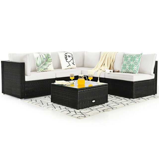 6 Piece Patio Rattan Furniture Set