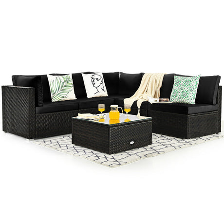 6 Piece Patio Rattan Furniture Set