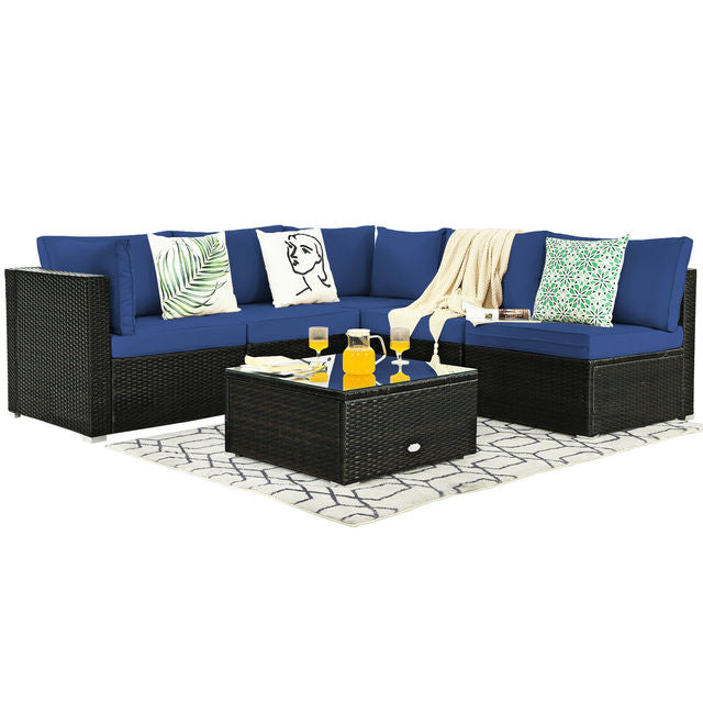 6 Piece Patio Rattan Furniture Set