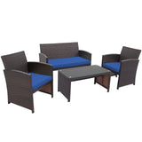 4 Piece Patio Rattan Cushioned Furniture Set