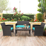 4 Piece Patio Rattan Cushioned Furniture Set